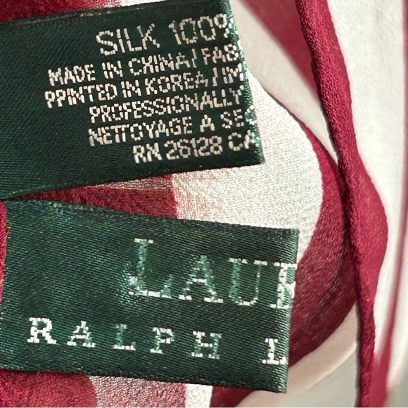 Vintage Ralph Lauren 100% Silk Long Scarf Red White Stripe Semi Sheer - Picture 6 of 7